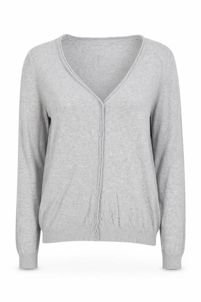 Front view of Vero Moda Women Grey V-Neck Long Sleeve Knit Cardigan, size L