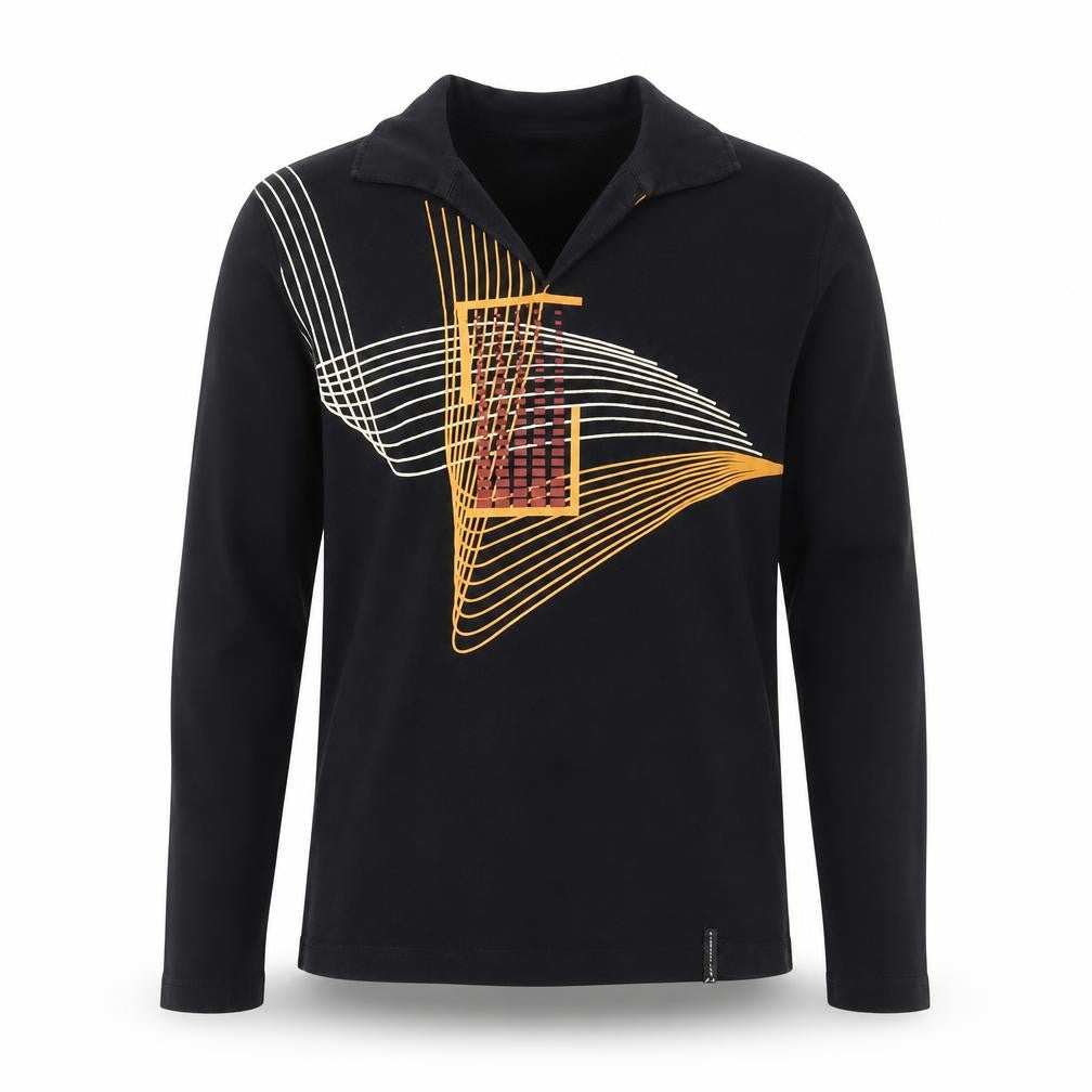 Dreamweaver Men's Black Geometric Long Sleeve Polo M