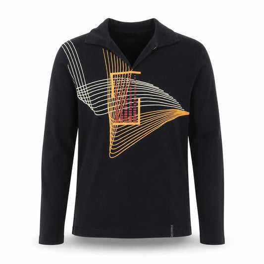 Dreamweaver Men's Black Geometric Long Sleeve Polo M