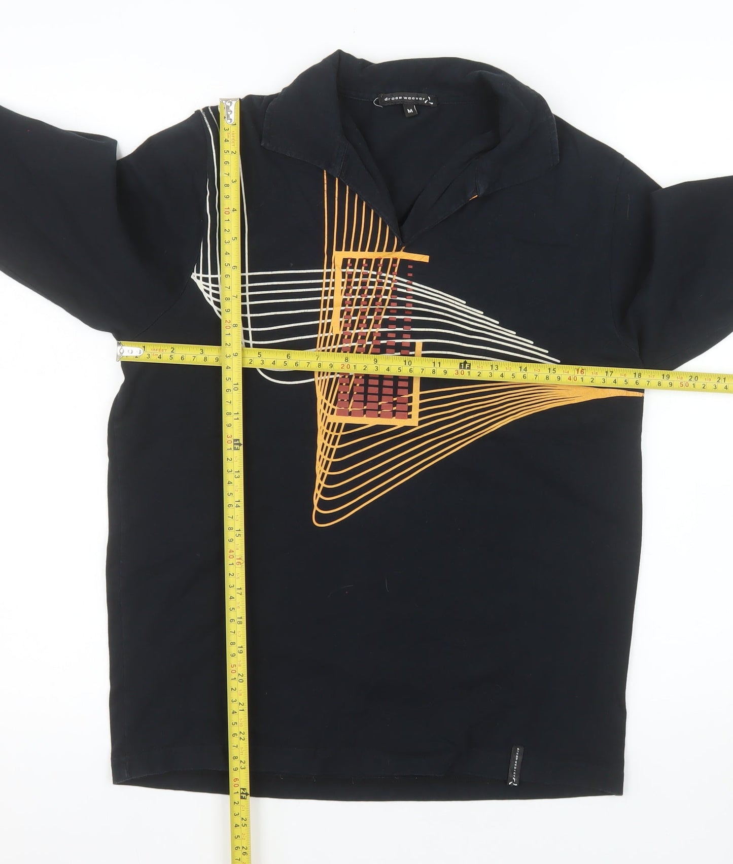 Dreamweaver Men's Black Geometric Long Sleeve Polo M
