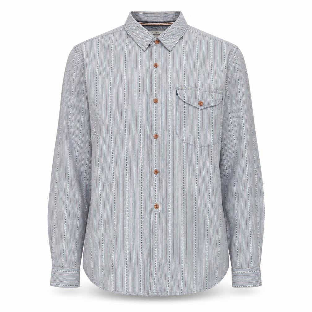Front view of White Stuff Men's Blue Classic Fit Striped Cotton Long Sleeve Shirt L