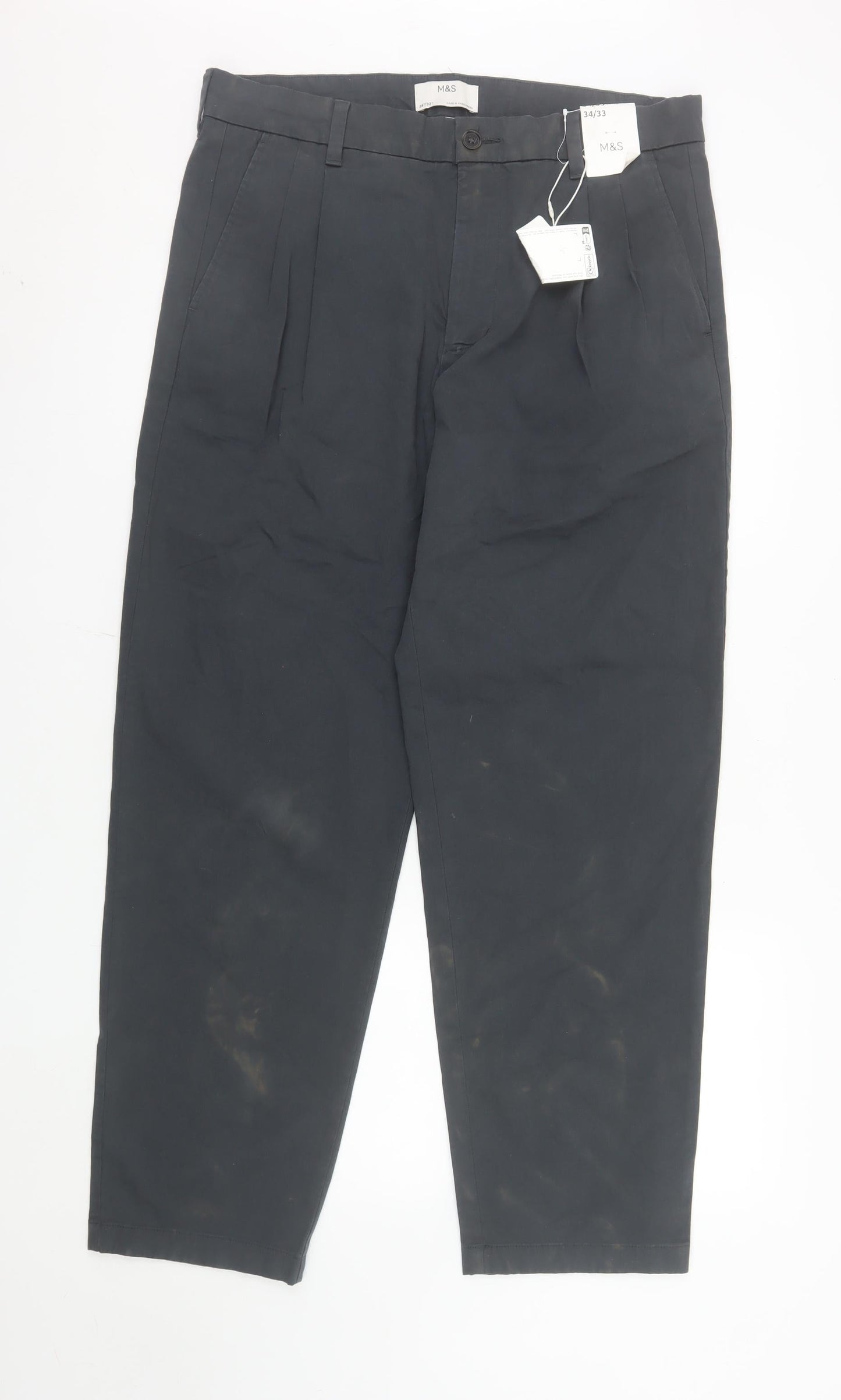 Marks and Spencer Men's Black Chino Trousers 34x33 Regular Fit