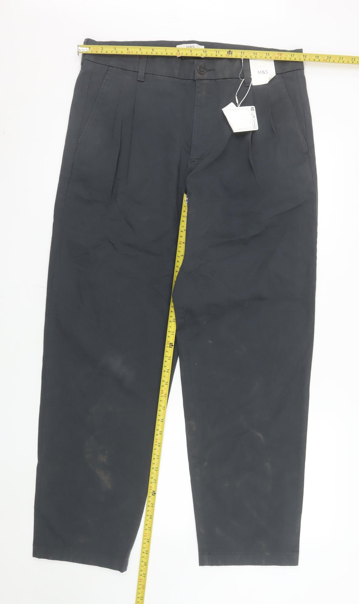 Marks and Spencer Men's Black Chino Trousers 34x33 Regular Fit
