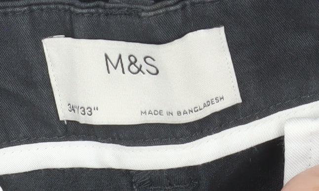 Marks and Spencer Men's Black Chino Trousers 34x33 Regular Fit