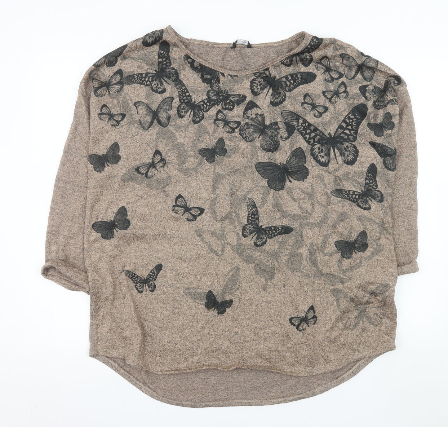Roman Women's Beige Butterfly Print Pullover Jumper Size 20