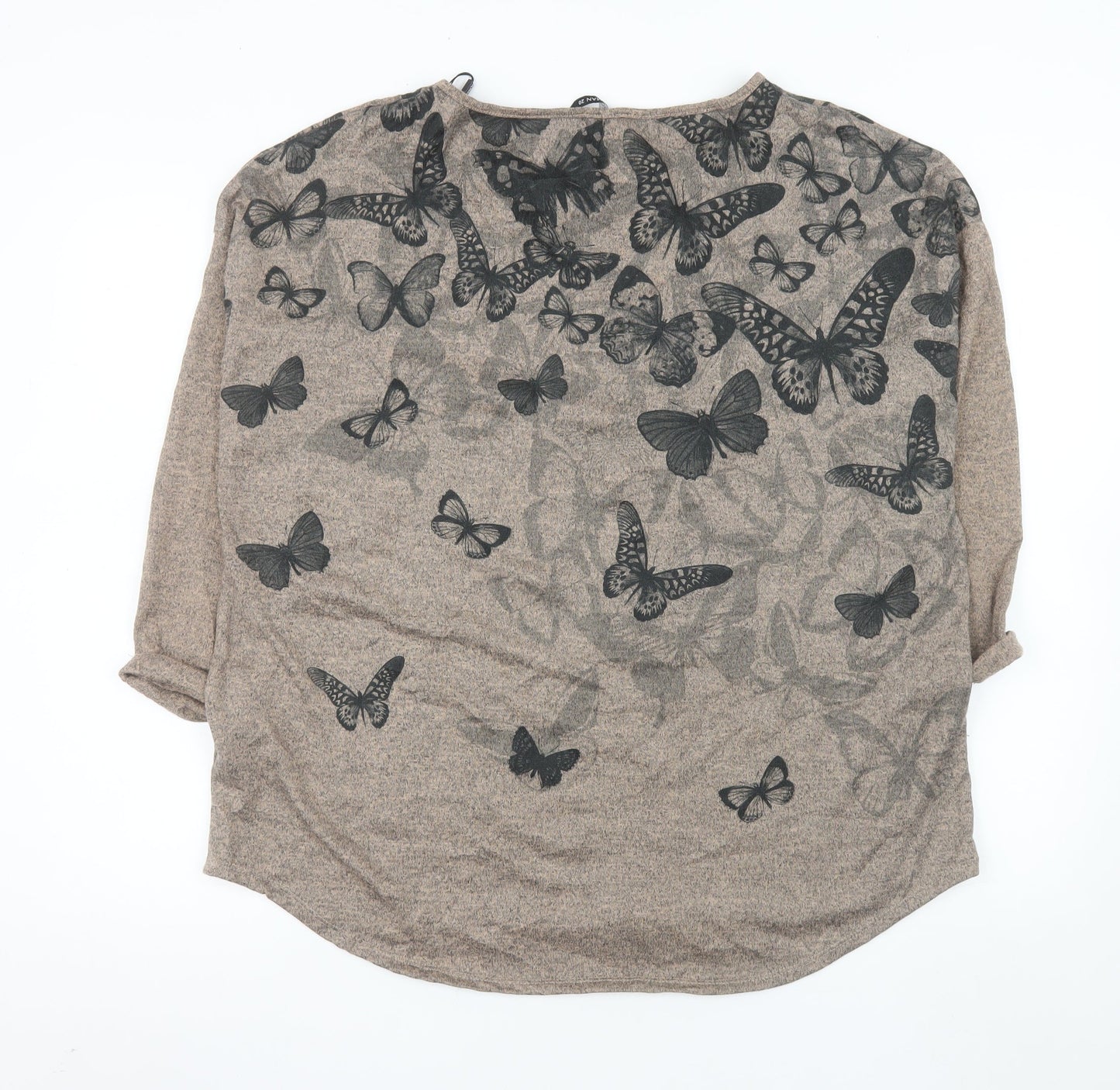 Roman Women's Beige Butterfly Print Pullover Jumper Size 20