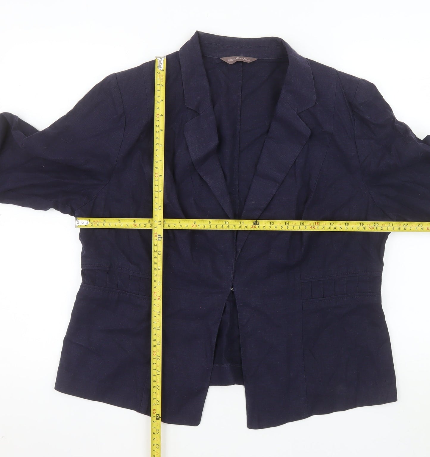 Marks and Spencer Women's Blue Linen Blend Regular Fit Blazer UK 18