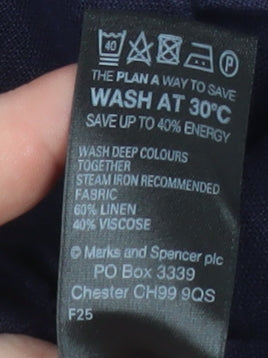 Marks and Spencer Women's Blue Linen Blend Regular Fit Blazer UK 18