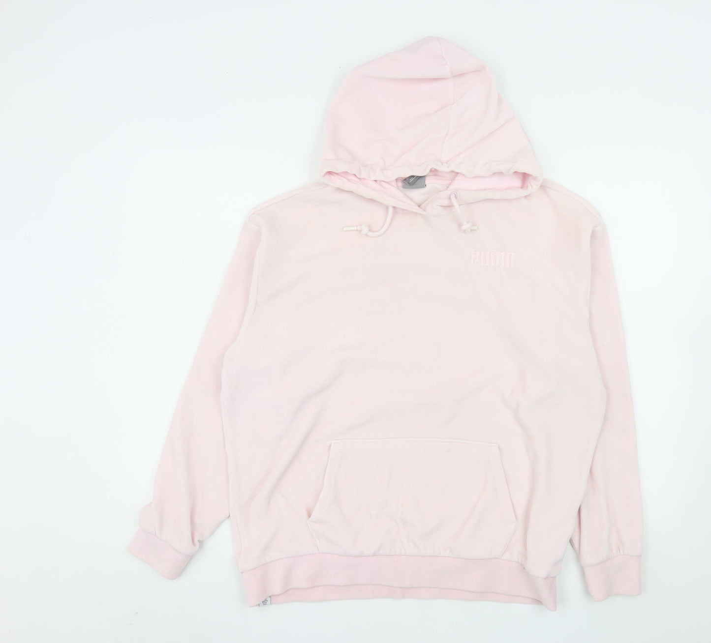 Puma Women Pink Hoodie Size 12 Cotton Blend Pullover Sweatshirt