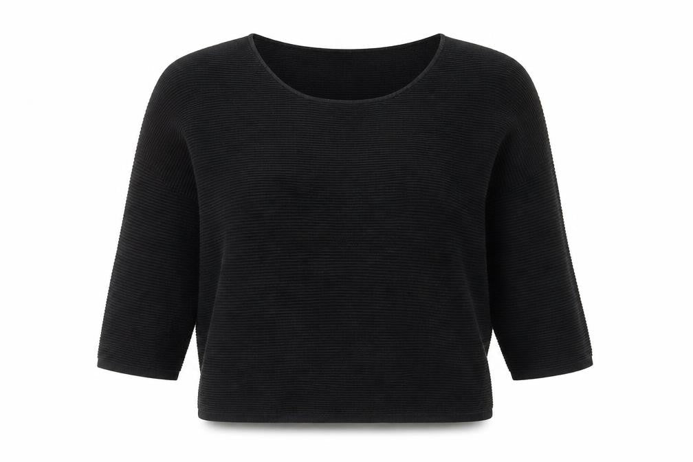 Front view of Great Plains Women’s Black Knit Cotton Blend 3/4 Sleeve Top S
