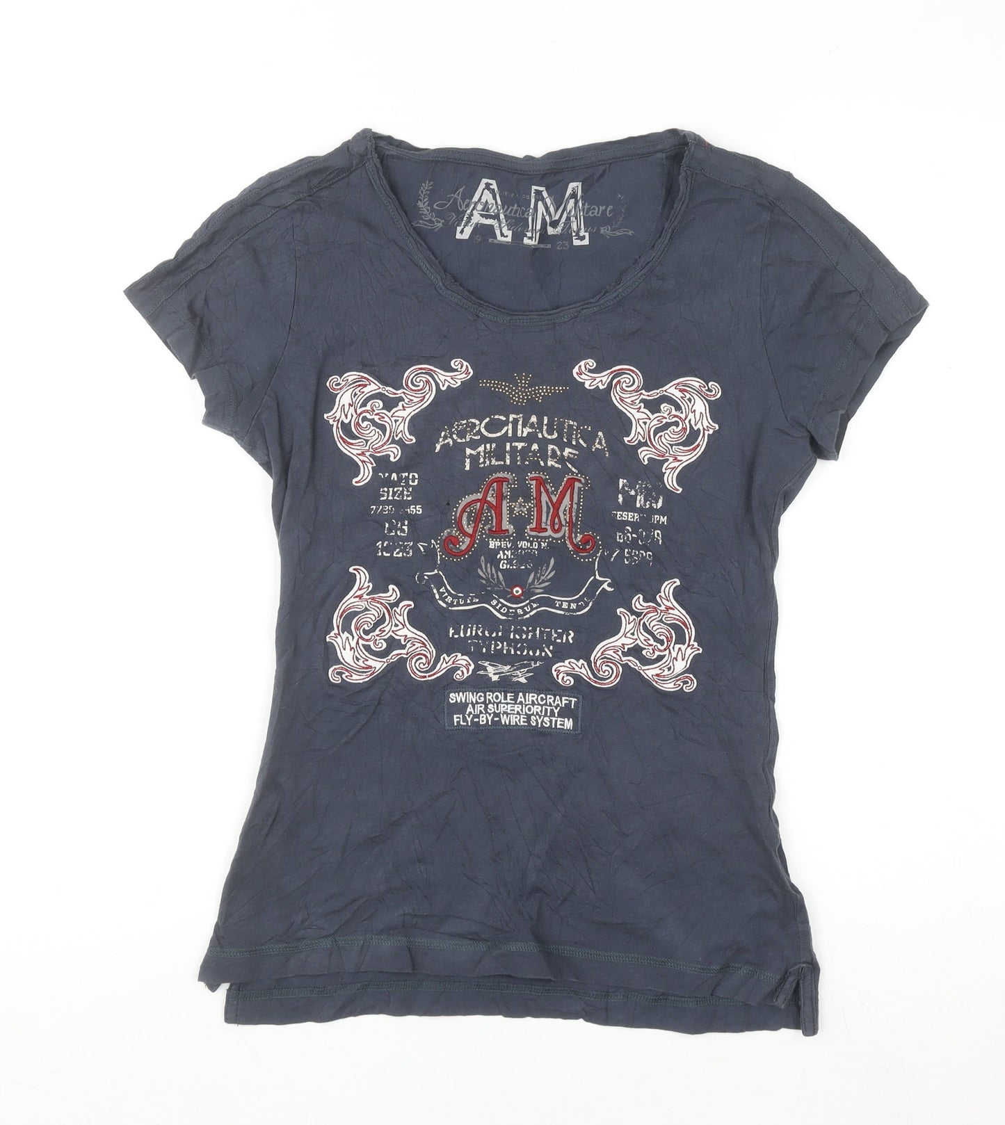 Aeronautica Militare Women's Blue Slim Fit Cotton T-Shirt Size S