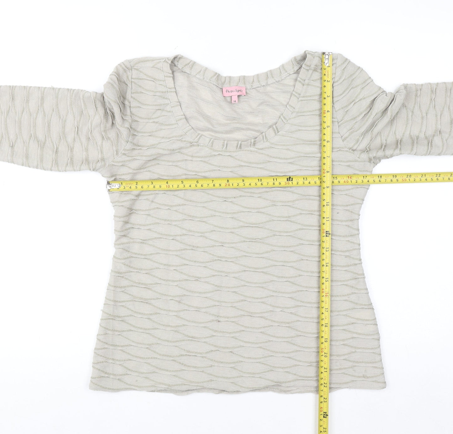 Phase Eight Women’s Beige 3/4 Sleeve Scoop Neck Blouse Size 14