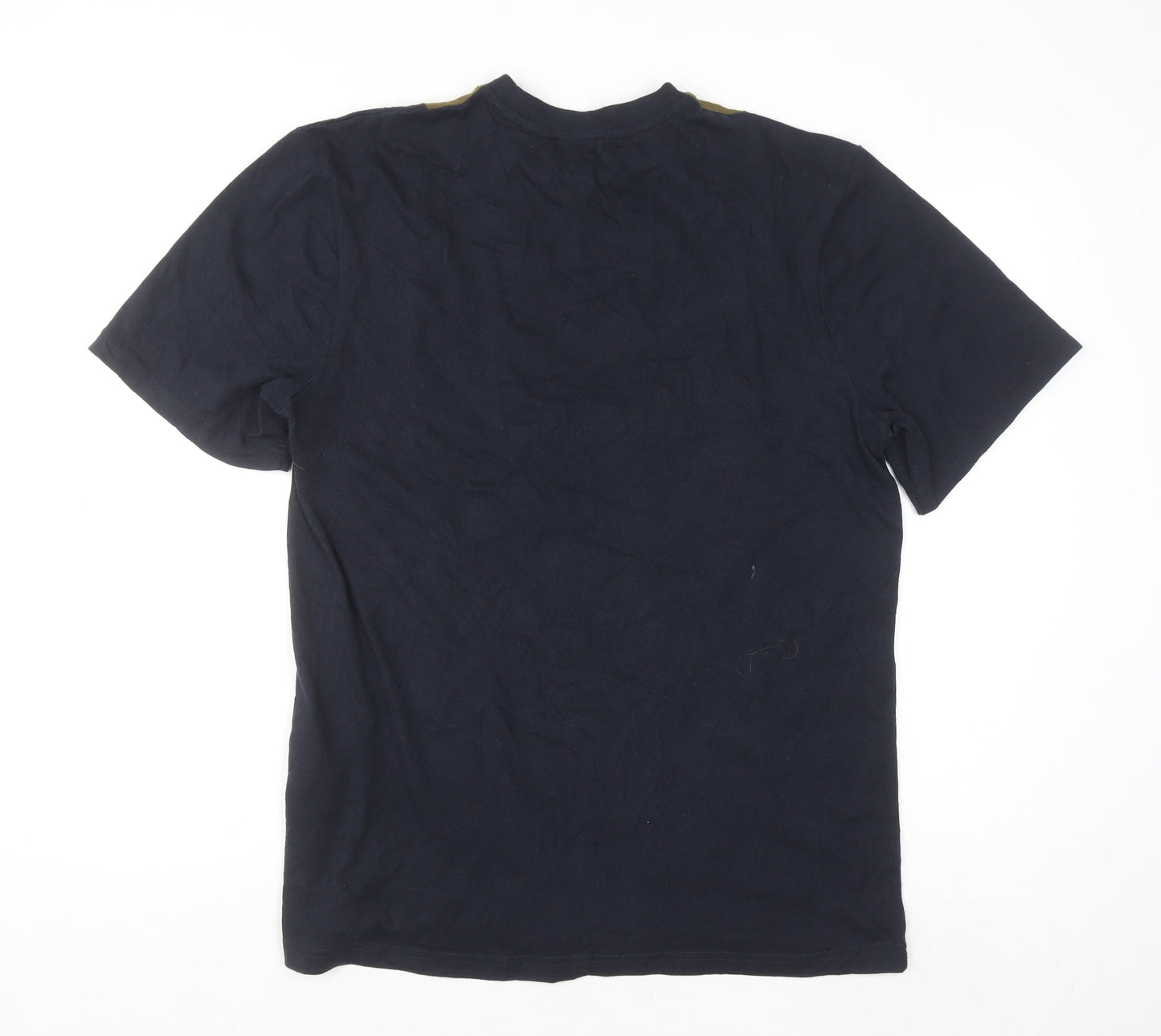 boohooMAN Men's Khaki Navy White Stripe Cotton Crew Neck T-Shirt Tall M