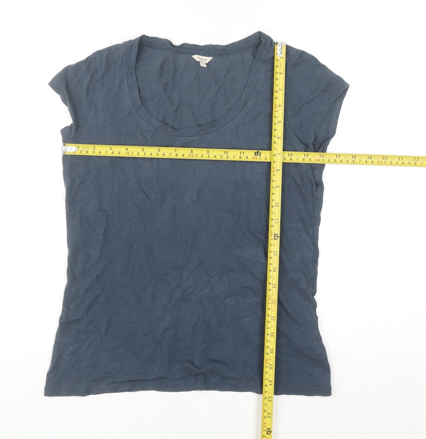 Jigsaw Women Blue Basic Modal Cotton Short Sleeve T-Shirt Size S