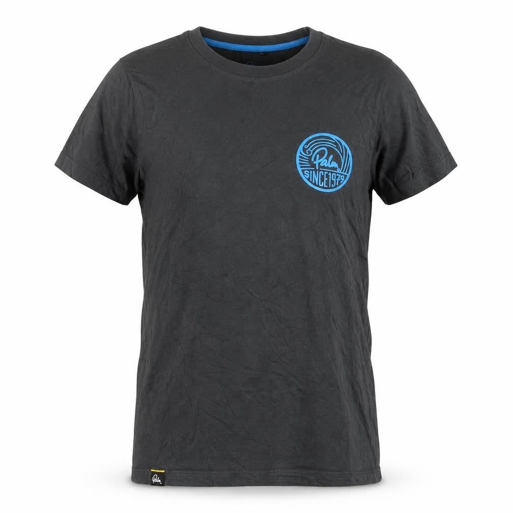 Front view of Palm women’s black organic cotton t-shirt, size S, crew neck casual