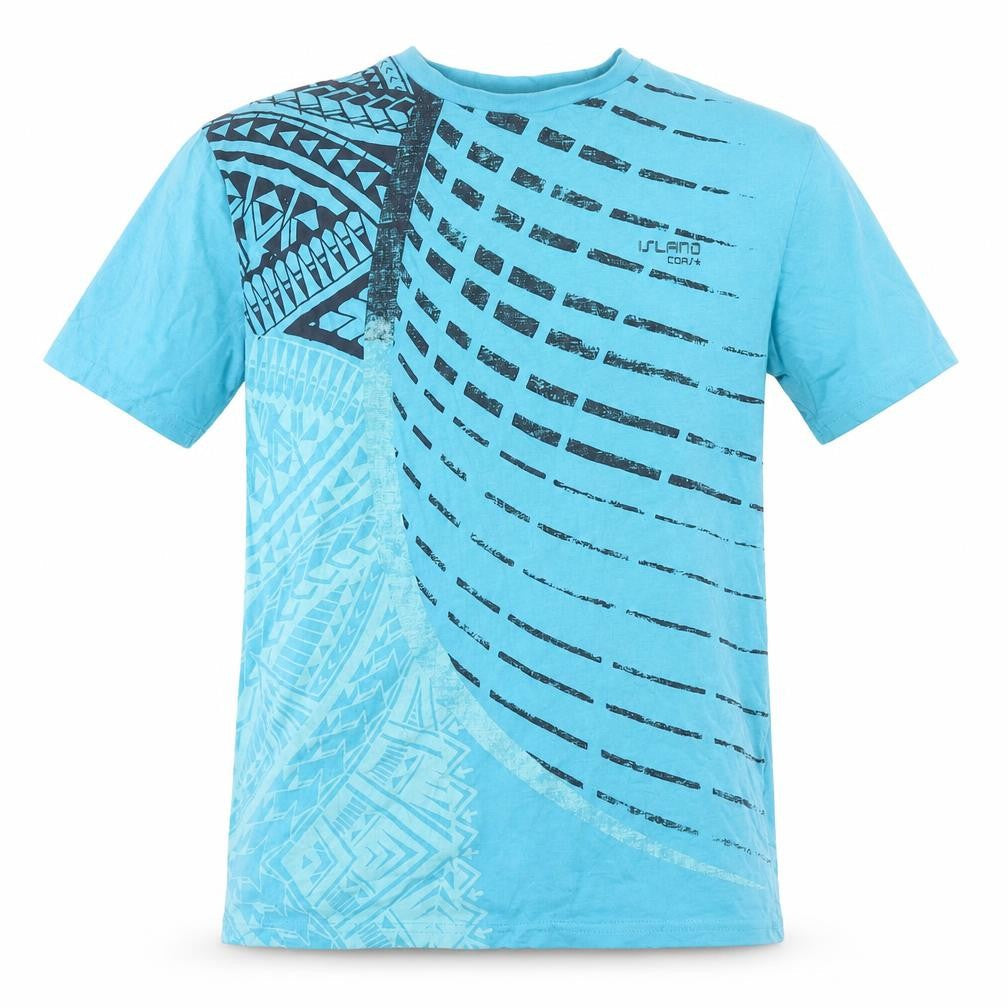 Front view of Atlas For Men Blue Tribal Graphic Cotton T-Shirt, size M