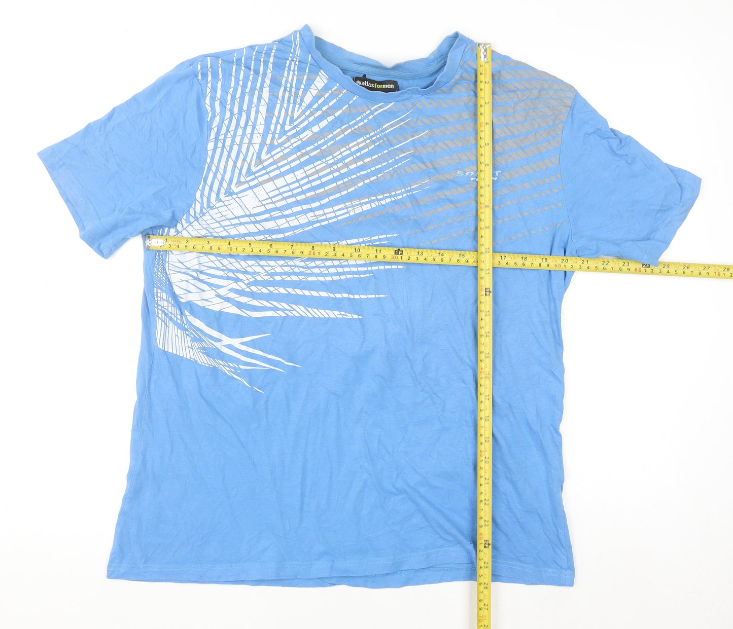 Atlas For Men Blue Graphic Sports T-Shirt Men's L Cotton Short Sleeve