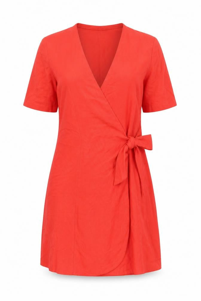 Elégance Paris Women's Red Short Sleeve Wrap Dress Size 12