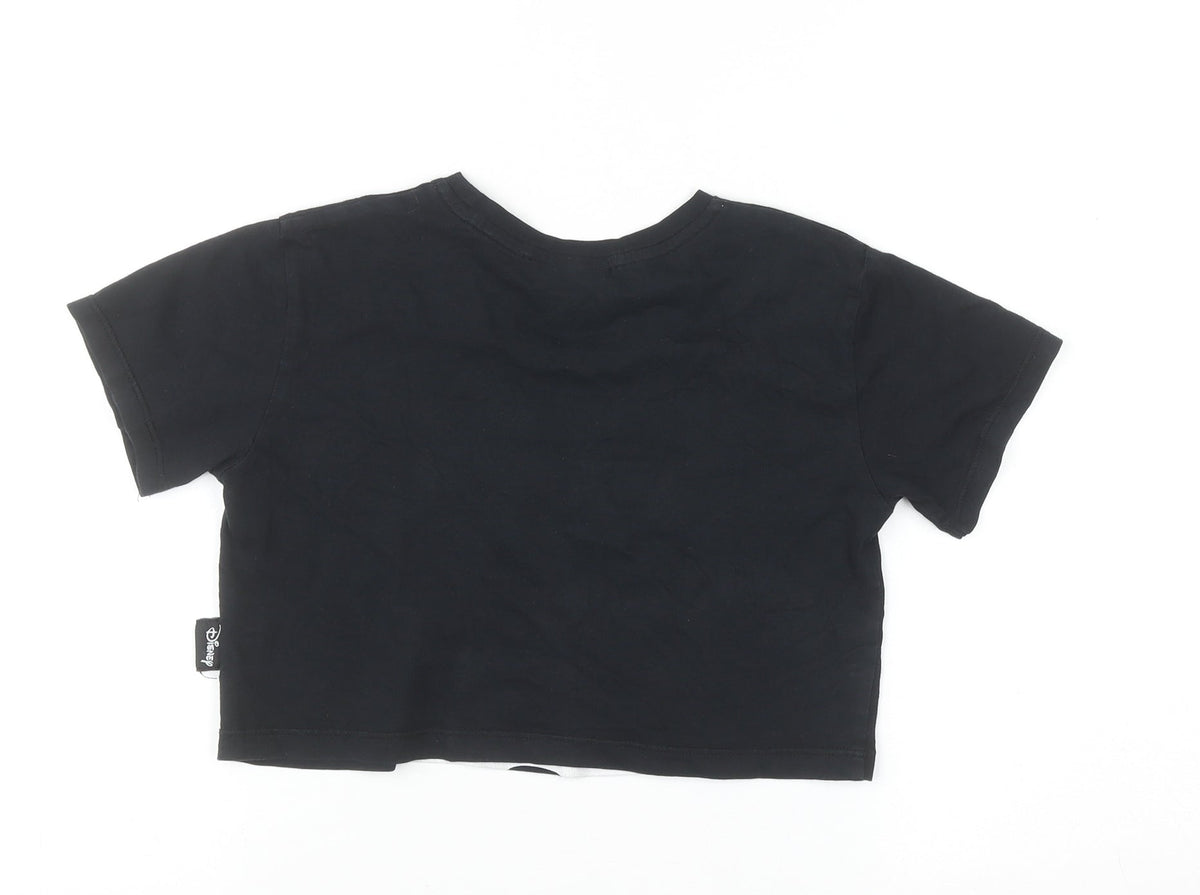 Close-up detail of George girls’ black minnie mouse cropped t-shirt 6-7 years