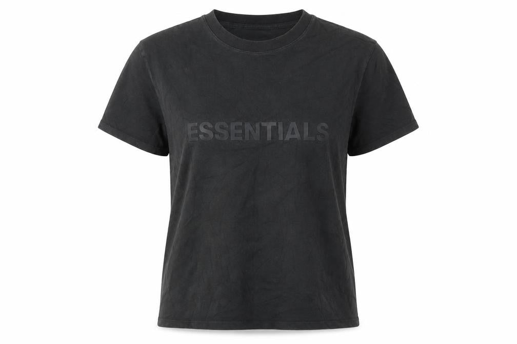 Front view of Fear of God Essentials Black Women's XS Relaxed Cotton T-Shirt