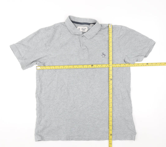 Original Penguin Men's Grey Cotton Polo Shirt Size L
