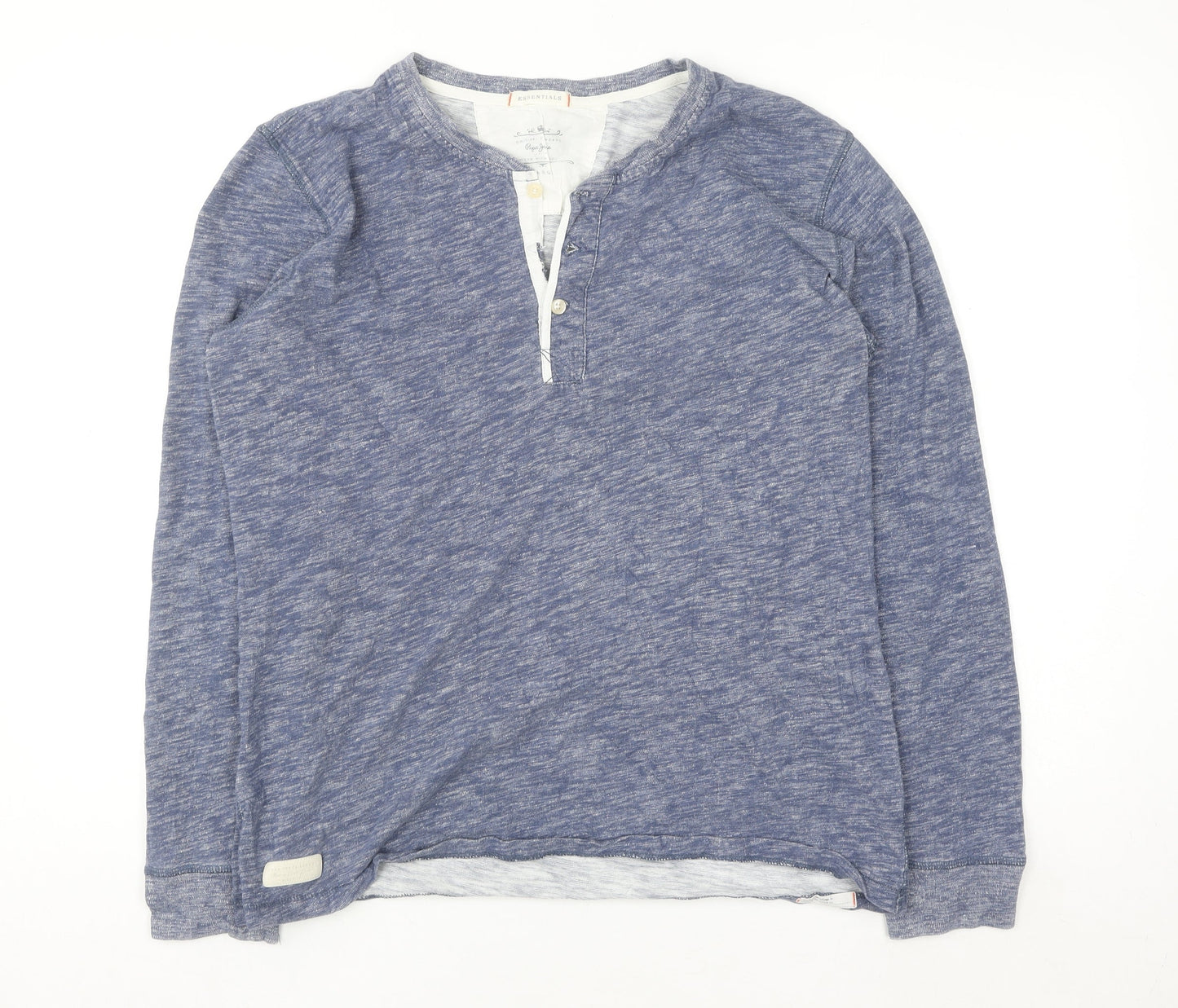 Pepe Jeans Men’s Blue Cotton Henley Long Sleeve Casual Top Size L