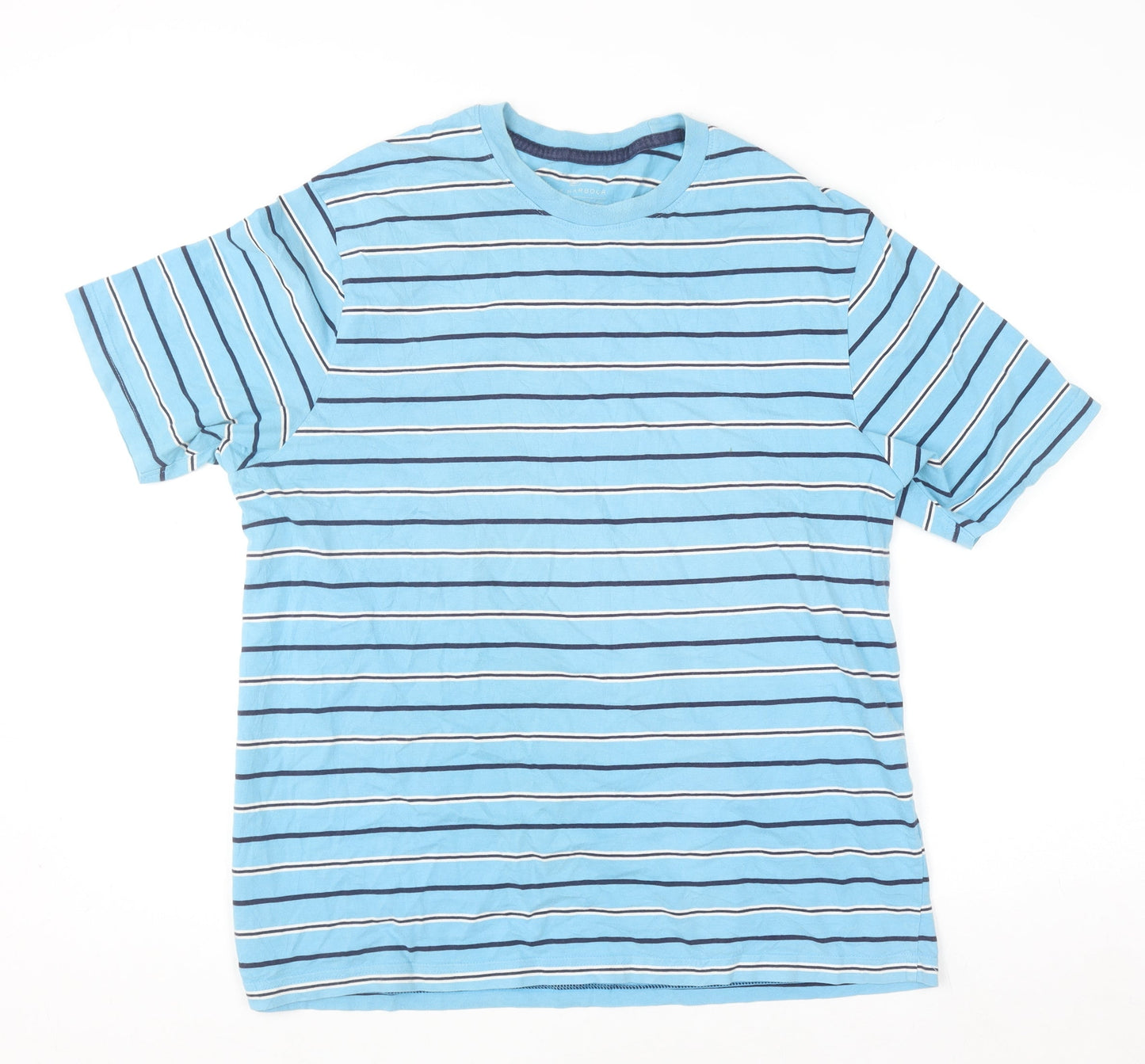 Marks and Spencer Blue Harbour Men's Blue Striped Cotton T-Shirt L