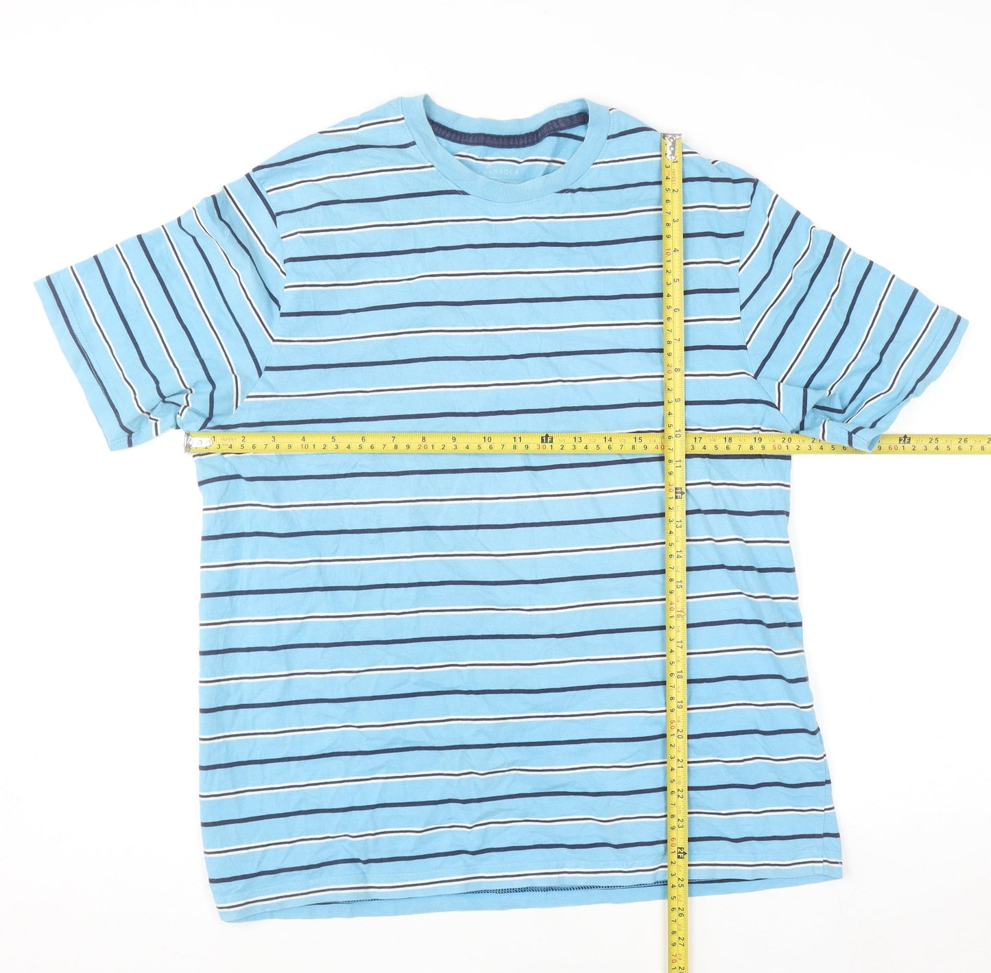 Marks and Spencer Blue Harbour Men's Blue Striped Cotton T-Shirt L