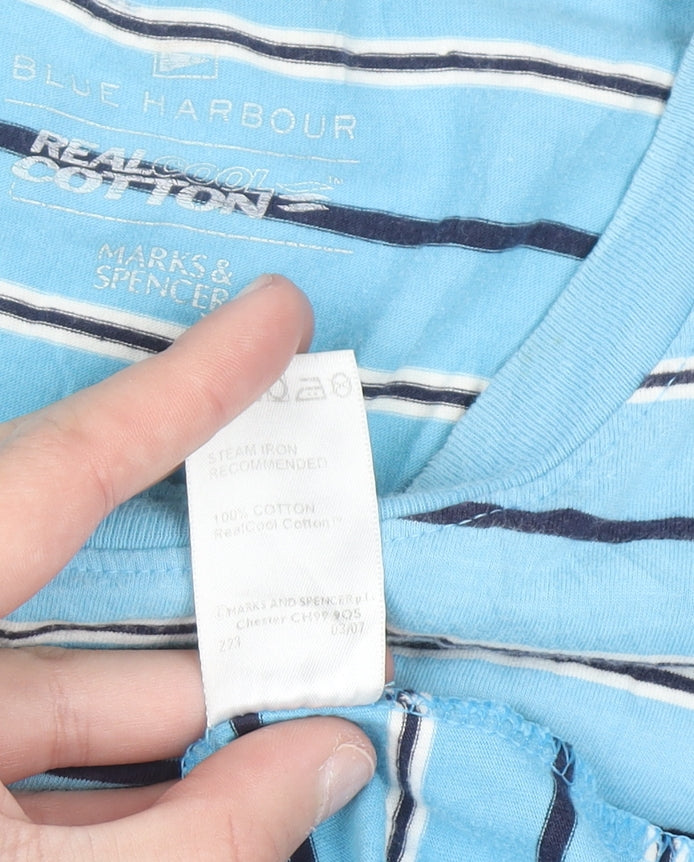 Marks and Spencer Blue Harbour Men's Blue Striped Cotton T-Shirt L