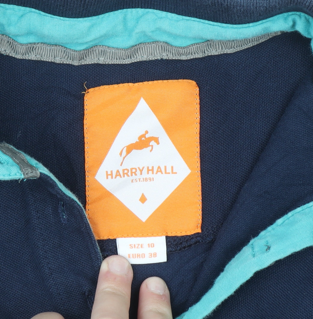 Harry Hall Women's Blue Cotton Polo Shirt Size 10 Short Sleeve