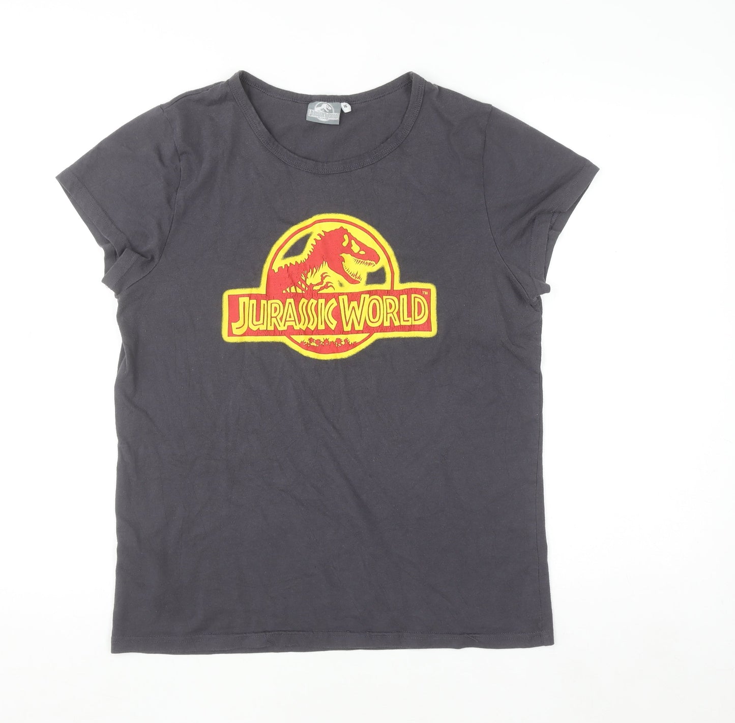 Jurassic World Women's Black T-Shirt Size 16 Movie Logo Cotton Blend