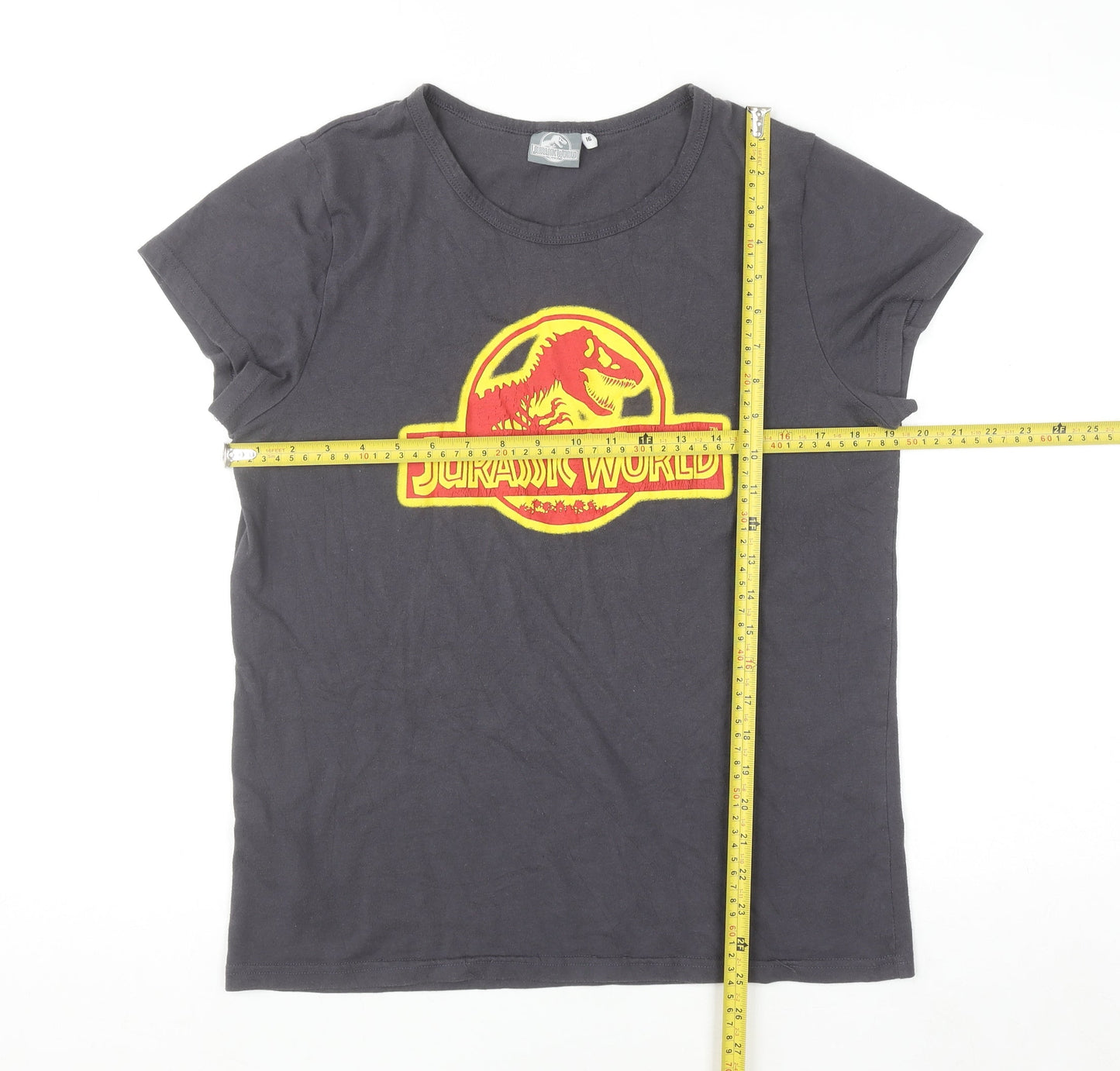 Jurassic World Women's Black T-Shirt Size 16 Movie Logo Cotton Blend