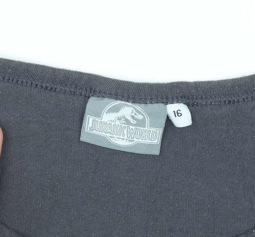 Jurassic World Women's Black T-Shirt Size 16 Movie Logo Cotton Blend