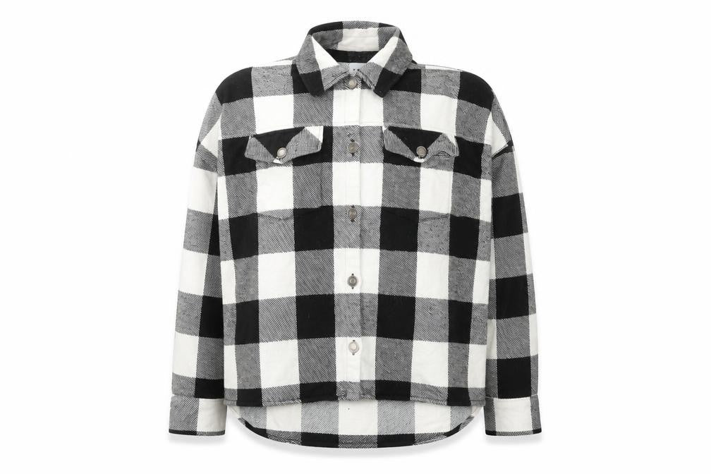 Zara Women's Black & White Check Flannel Button-Up Shirt XS