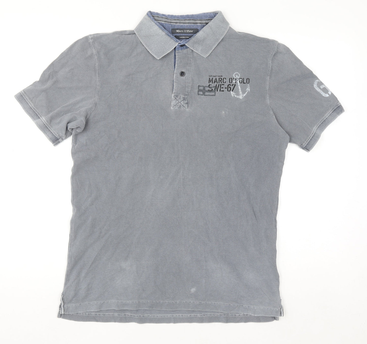 Marc O'Polo Men's Grey Nautical Embroidered Polo Shirt Size M