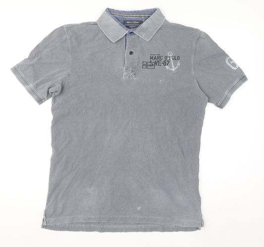 Marc O'Polo Men's Grey Nautical Embroidered Polo Shirt Size M