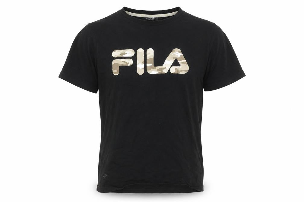 Fila Men's Black Camouflage Logo Cotton Short Sleeve T-Shirt Size S