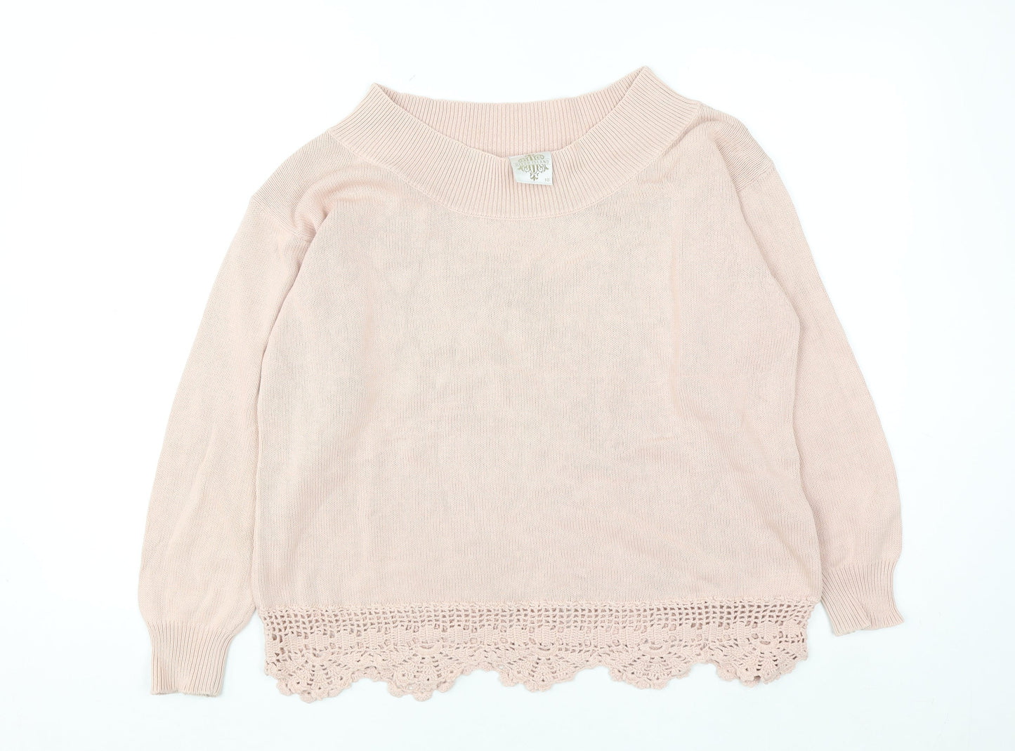 River Island Women's Pink Cotton Crochet Hem Jumper Size 10