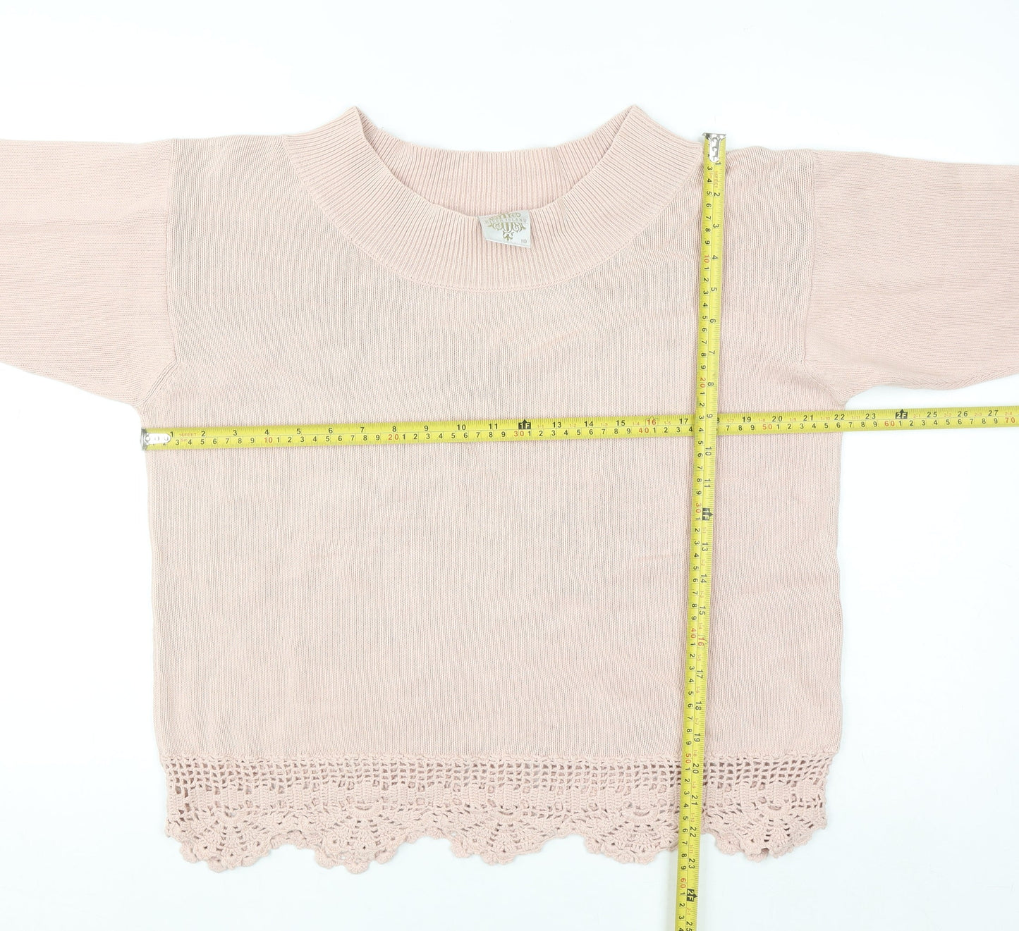 River Island Women's Pink Cotton Crochet Hem Jumper Size 10