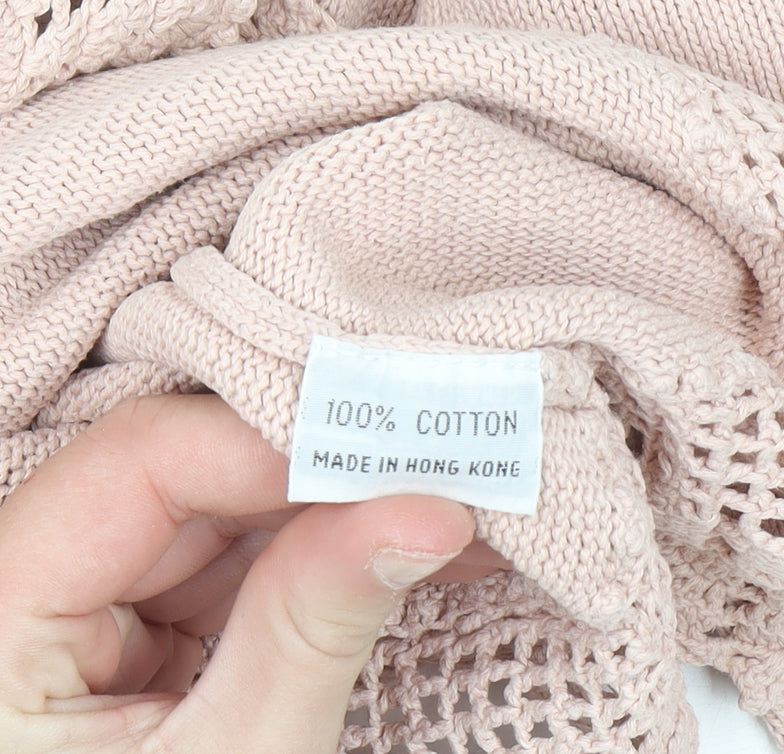 River Island Women's Pink Cotton Crochet Hem Jumper Size 10