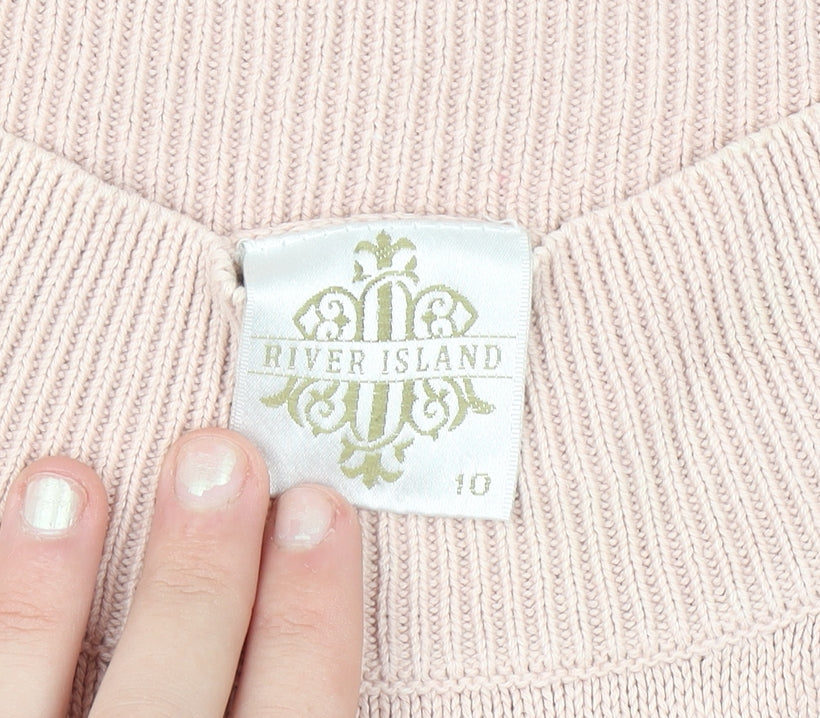 River Island Women's Pink Cotton Crochet Hem Jumper Size 10