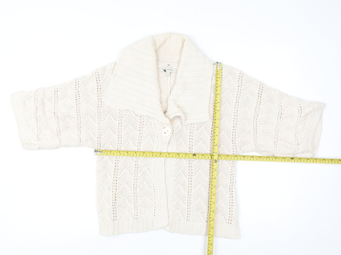 Roch John Rocha Women Ivory Size 12 Knit Short Sleeve Cardigan