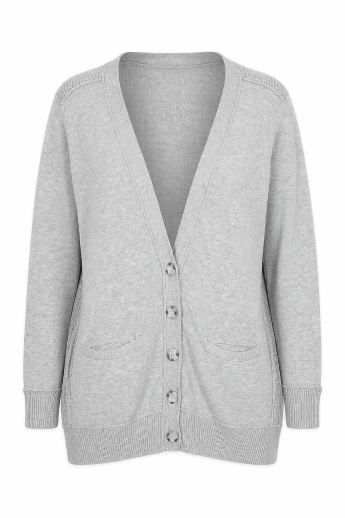 Front view of Gap Women Grey Cotton Blend Long Sleeve Button Cardigan L
