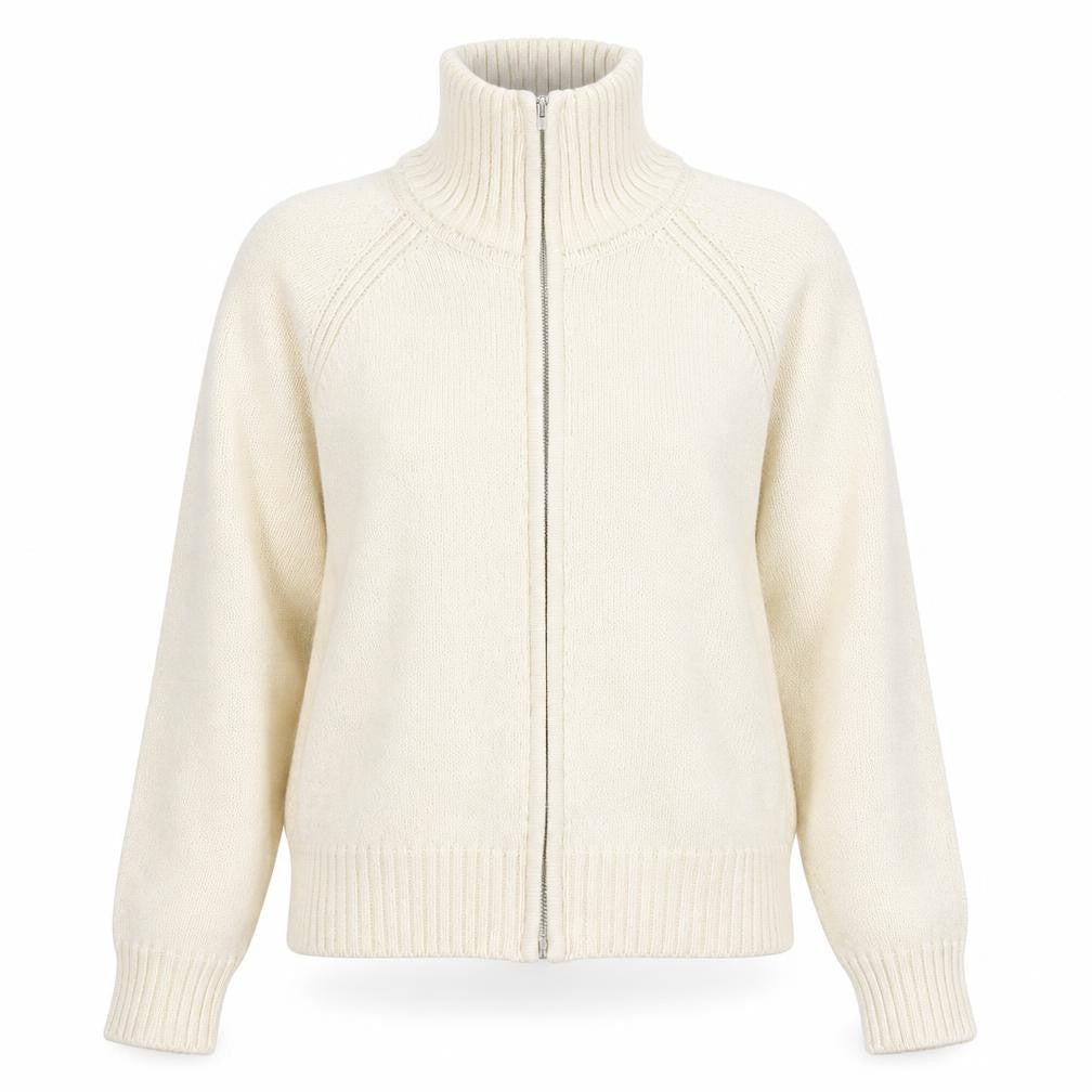 Berkertex Women's Ivory Full Zip High Neck Knit Jumper Size 14-16