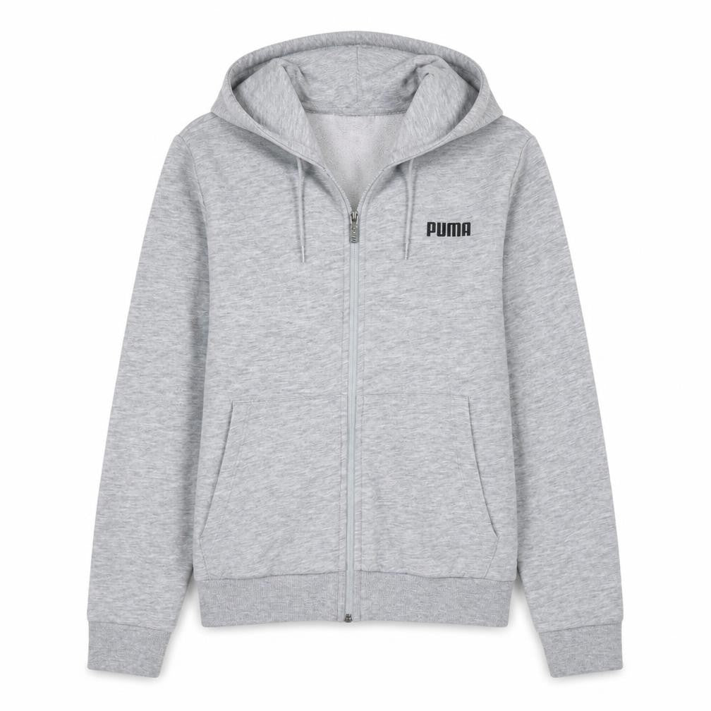 Front view of Puma Women Grey Full Zip Hoodie UK 14 Cotton Blend Casual Sportswear