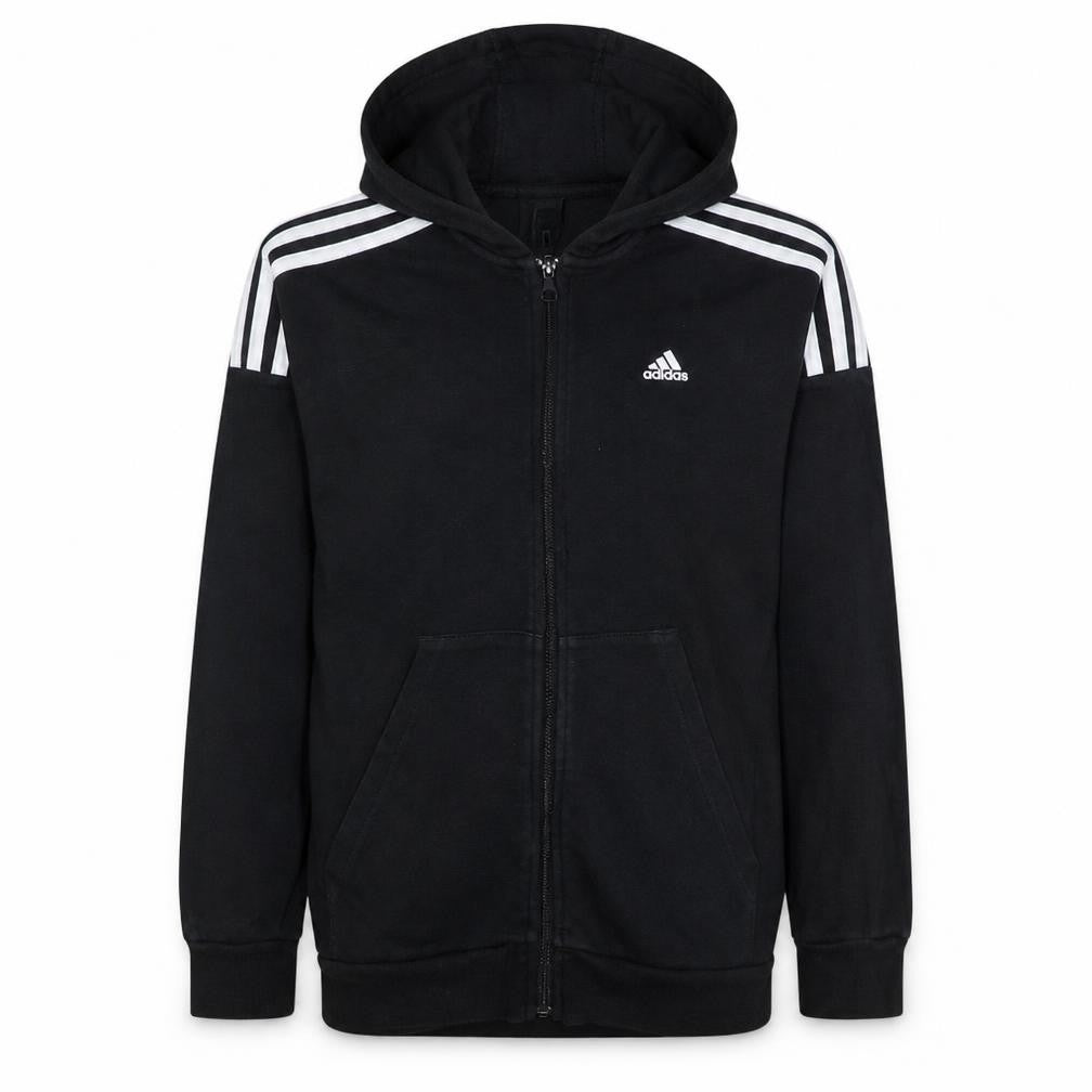 Front view of Adidas boys’ black full zip hoodie 13-14 years sportswear lightweight hoodie