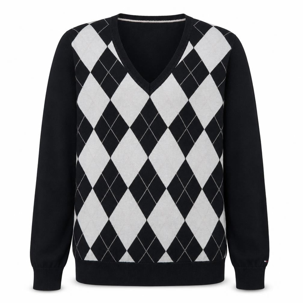 Tommy Hilfiger Men's Blue Argyle V-Neck Cotton Jumper M