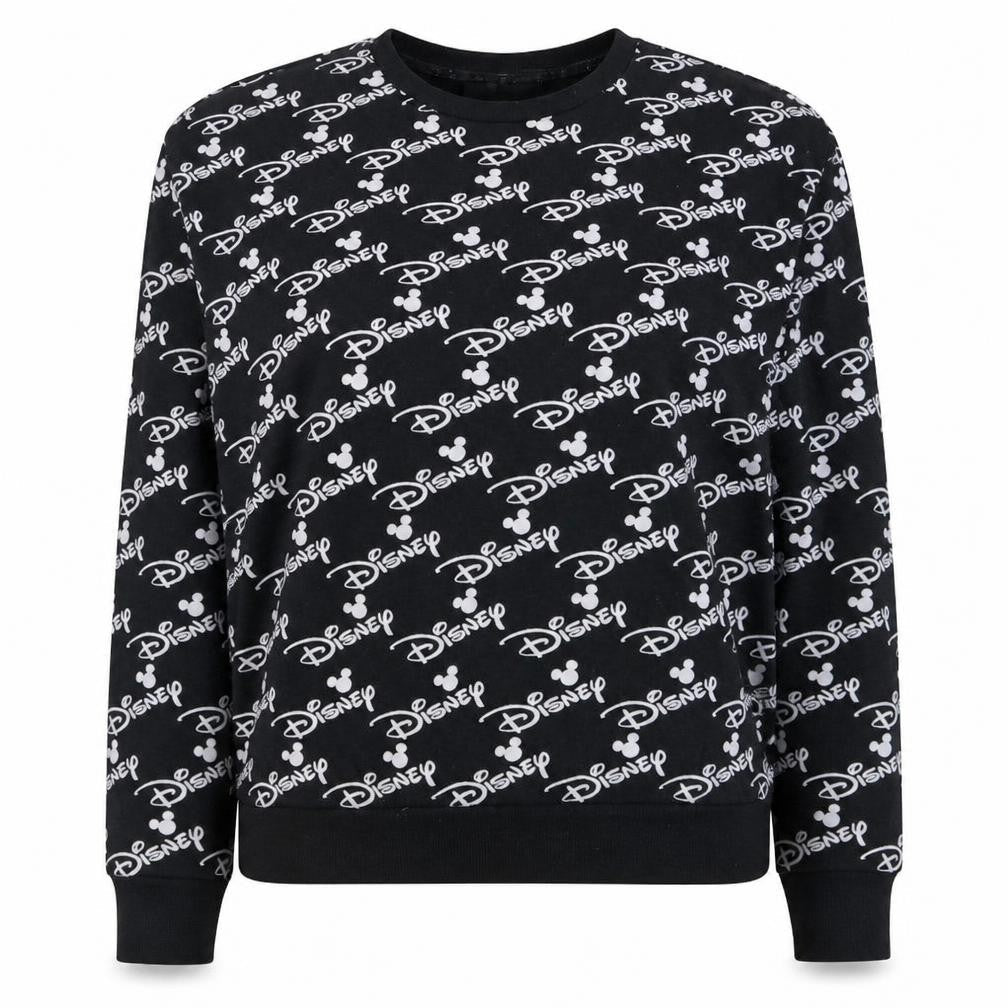 Disney Womens Black XL Crew Neck Pullover Sweatshirt Mickey Logo Print