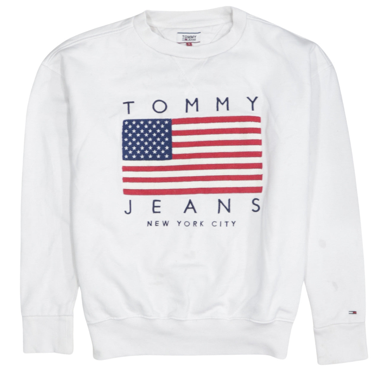 Tommy Jeans Men's White Small Crew Neck Flag Logo Sweatshirt
