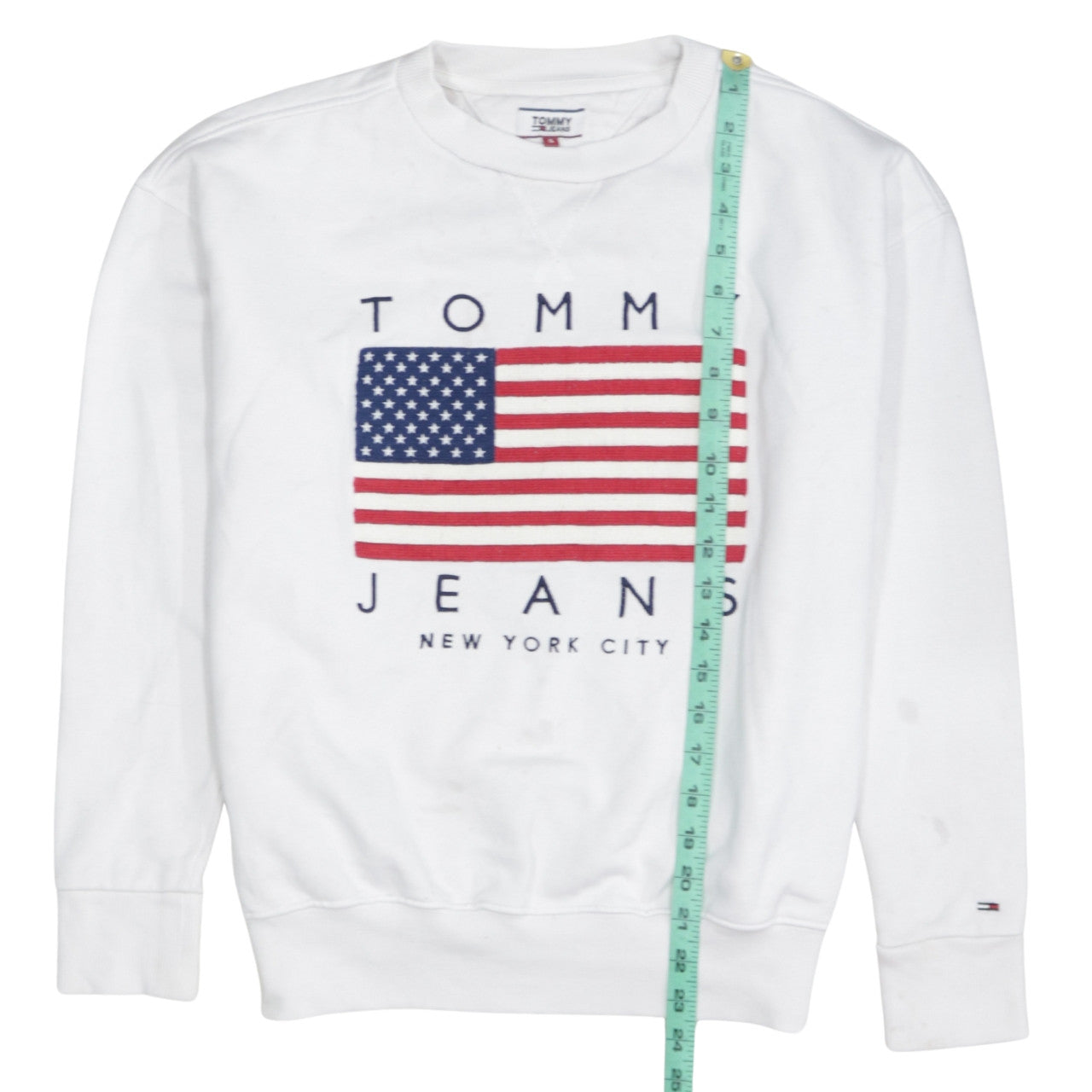 Tommy Jeans Men's White Small Crew Neck Flag Logo Sweatshirt